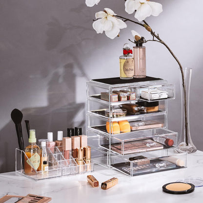 Clear Cosmetic Makeup Organizer - Make up & Jewelry Storage, Case & Display - Spacious Design - Great Holder for Dresser, Bathroom, Vanity & Countertop (4 Large, 2 Small Drawers)