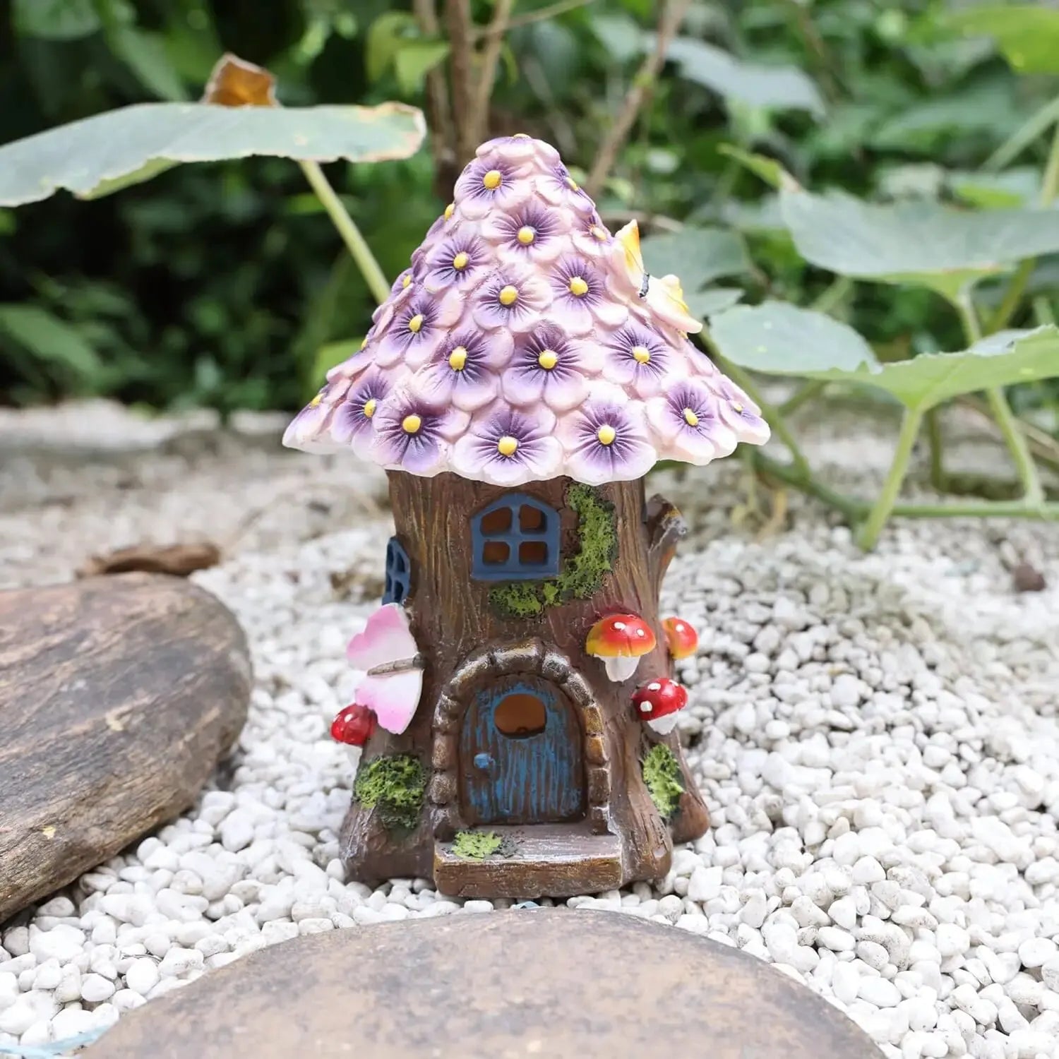 Solar Fairy Garden House Statue - Outdoor Light-Up Mushroom Figurine, Resin Lawn Decorations, Miniature Fairies House for Yard, Garden