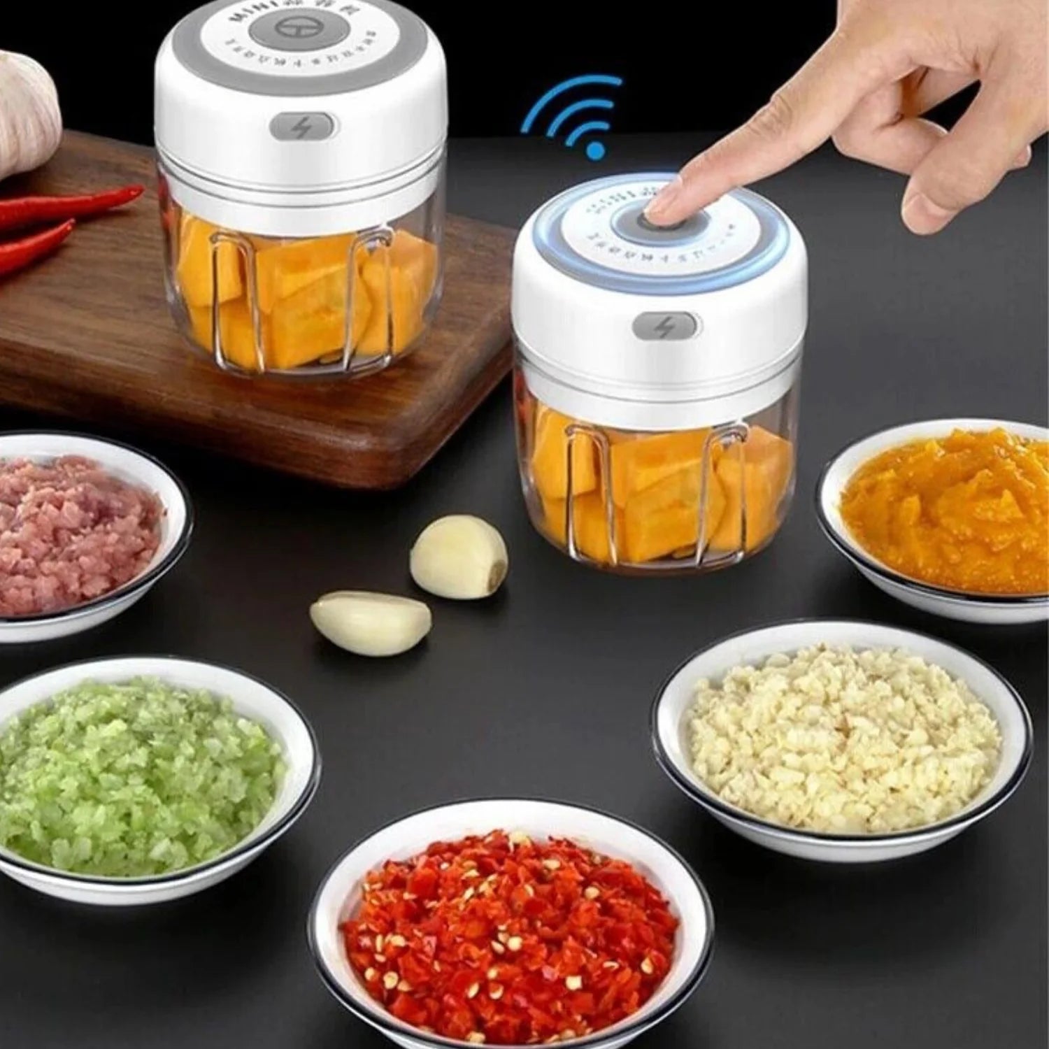 Electric 300ML Garlic Press Chopper Chili Onion Fruits Meat Mincer Blender Mixer