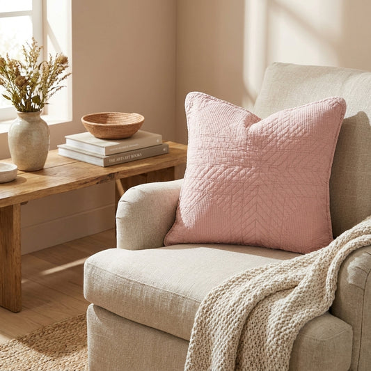 Stone Washed Cotton Euro Sham & Cushion Cover in Blush Pink