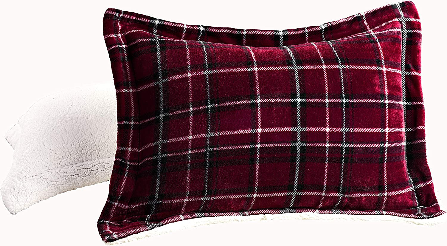 Softest, Coziest Heavy Weight Plaid Pattern Micromink Sherpa-Backing Premium Quality down down Alternative Micro-Suede 3-Piece Reversible Comforter Set, King/Cal King, Burgundy