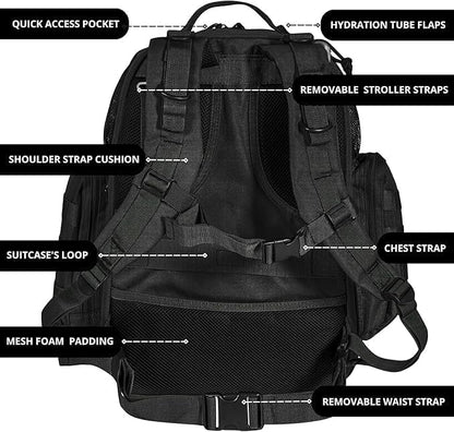 Phil & Jack Dad Diaper Bag Backpack, Baby Diaper Bag with Changing Station, Tactical Military Style, Womens Mens Diaper Bag (Black)