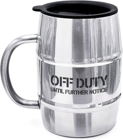 Funny Mug Gift for Men - 17oz Insulated Stainless Steel Beer/Coffee Cup with Handle and Lid for Birthday/Christmas 2023 "Off Duty Until Further Notice (Gift Boxed)