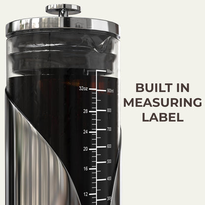 Cafe Du Chateau Cold Brew Coffee Maker - 34oz Airtight Iced Coffee & Tea Pitcher with Measuring Label, Stainless Steel Filter, Ideal for Fridge Storage