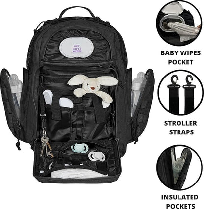 Phil & Jack Dad Diaper Bag Backpack, Baby Diaper Bag with Changing Station, Tactical Military Style, Womens Mens Diaper Bag (Black)
