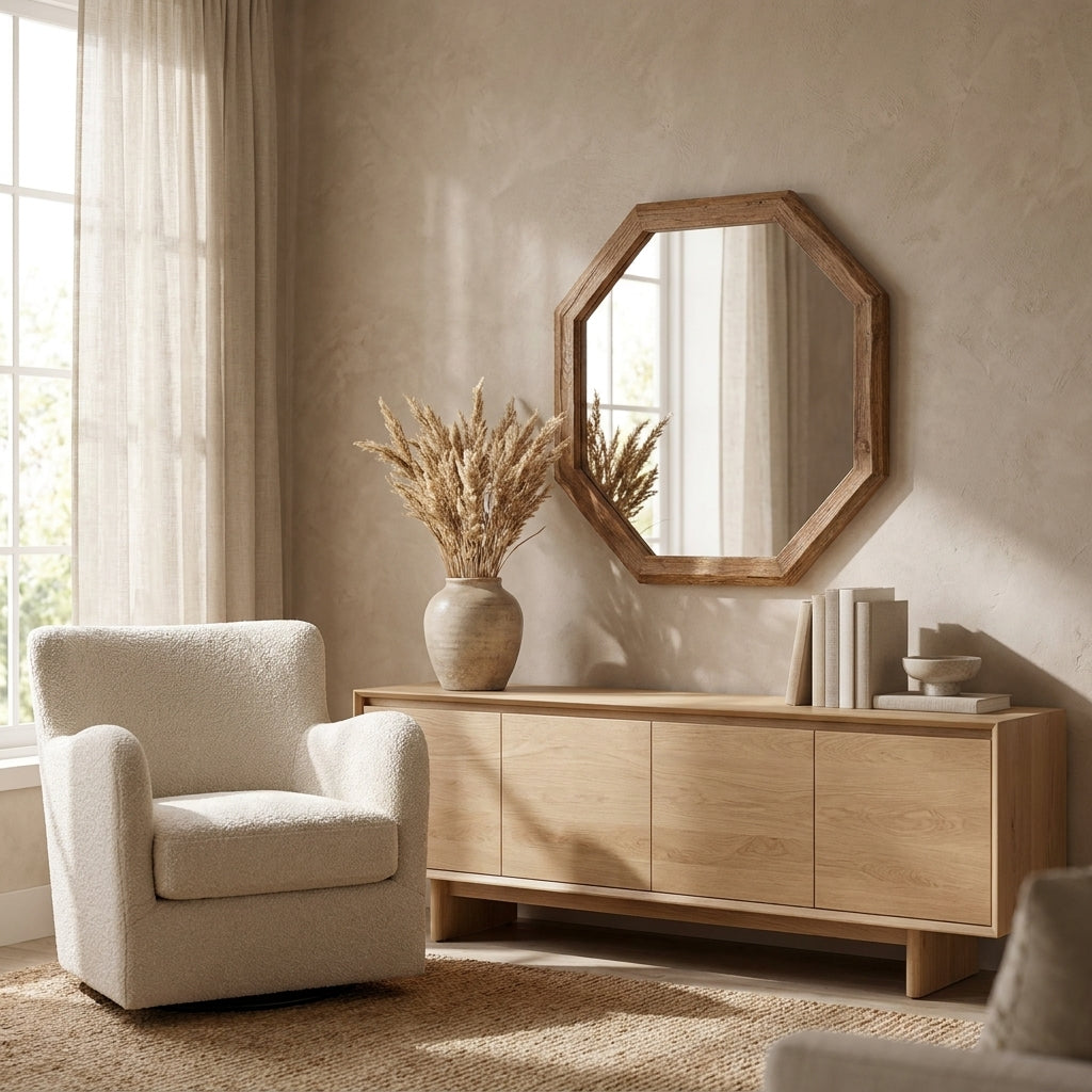 Octagon Wood Frame Mirror