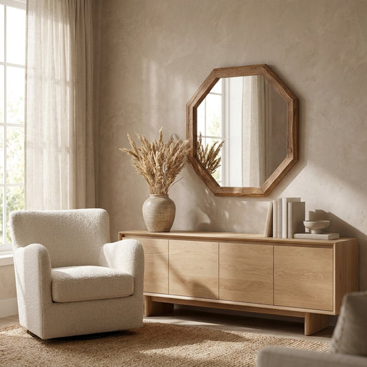 Octagon Wood Frame Mirror