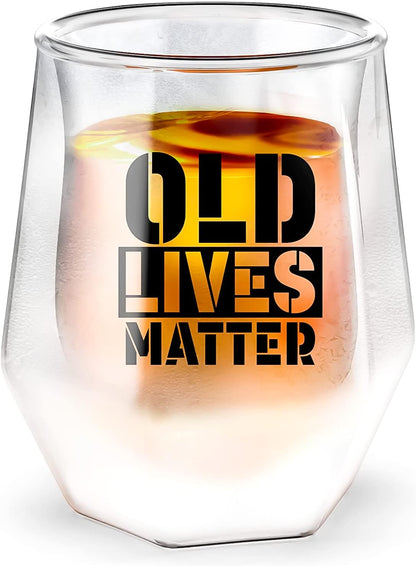 Freezer Whiskey Glass Gift for Old Dads and Grandads - Funny 7oz Insulated Frozen Drinking Glass, Gift for Uncle, Grandpa or any Dear Old Chap (Christmas, Birthday or Retirement)