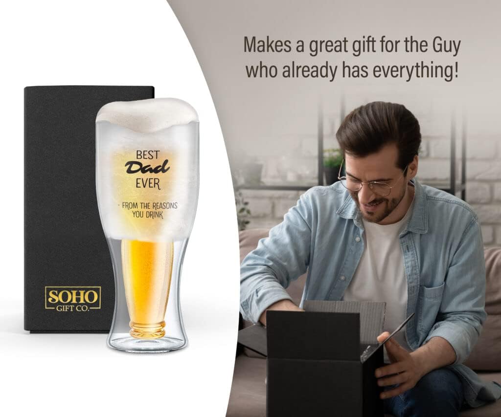 Funny Freezer Glass Gift for Dad for Birthday/Christmas (Freezable Ice Liquid-Gel) Chiller Cooling Cup - Upside Down Beer Bottle Best Dad Ever (Gift Boxed)