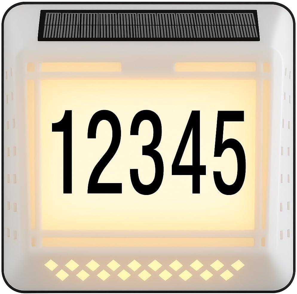 Solar LED Address Sign – Waterproof House Number Plaque, Customizable Numbers & Letters, Auto Dusk-to-Dawn Light, 8.1 x 6.9 Inches