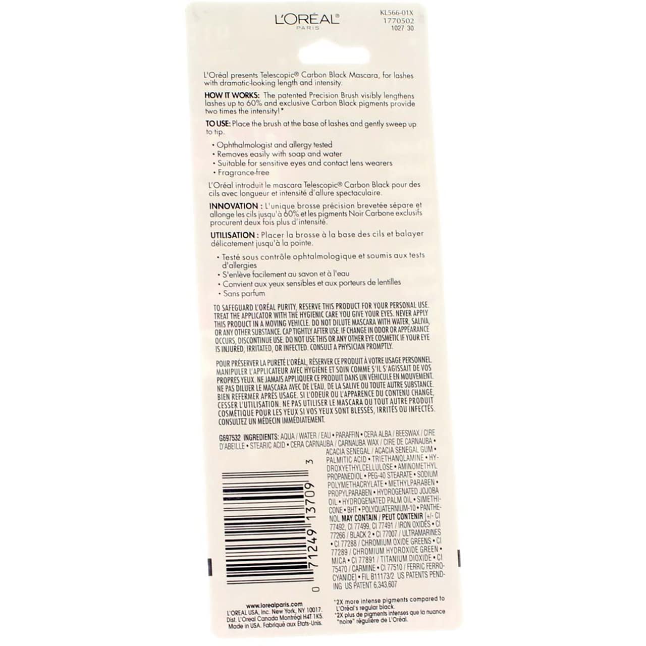 2-PACK L'Oreal Paris Telescopic Mascara, Carbon Black [935] 0.27 oz