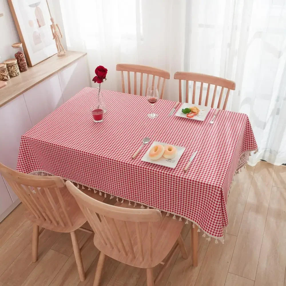 Pastoral Red and White Plaid Tablecloth Linen Cotton Square Coffee Table Cloth Rectangular Picnic Tablecloth Tableware for Home