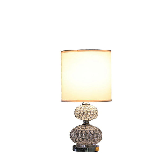 24 Inch Chrome Filigree Cage Table Lamp with Acrylic Beads, Silver