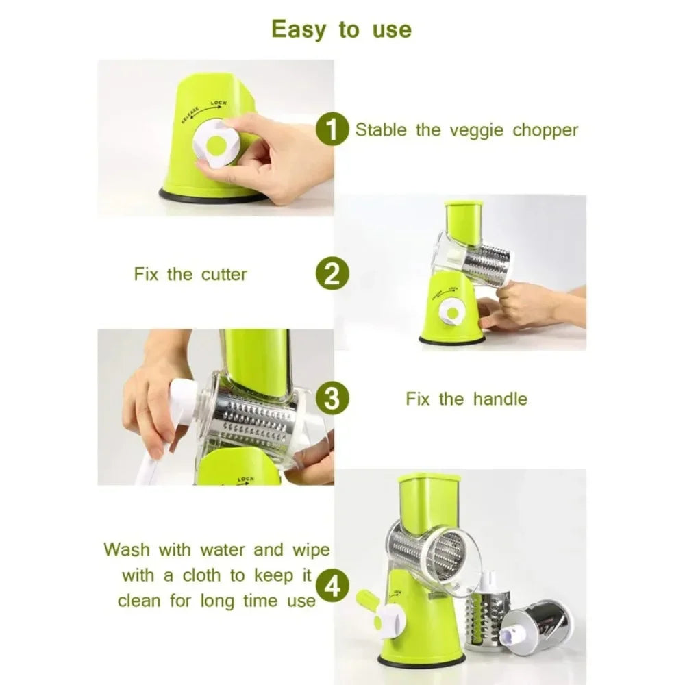 Slicing Grater Manual Rotary Food Processor - Stainless Steel Multifunctional Blender, Potato Slice Chopper, Kitchen Gadgets