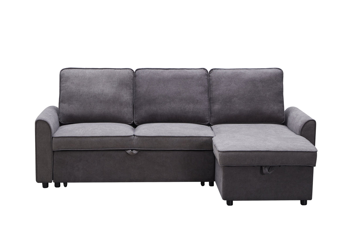Modern Modular L-Shaped Sofa Bed with Chaise - Dark Grey Linen
