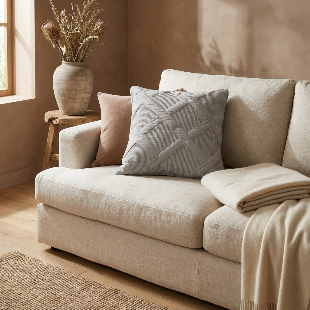 Cotton Geometric Diamond Quilted Cushion Cover & Euro Sham