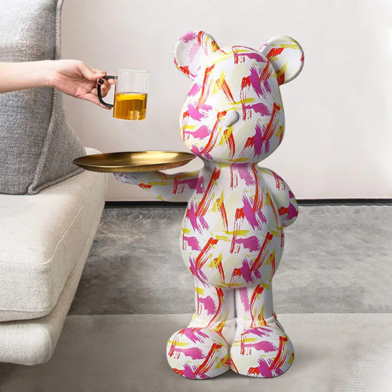 Large Graffiti Bear Statue FRP | Modern Nordic Style Home Decor | Creative Storage Organization Ornament for Home and Office