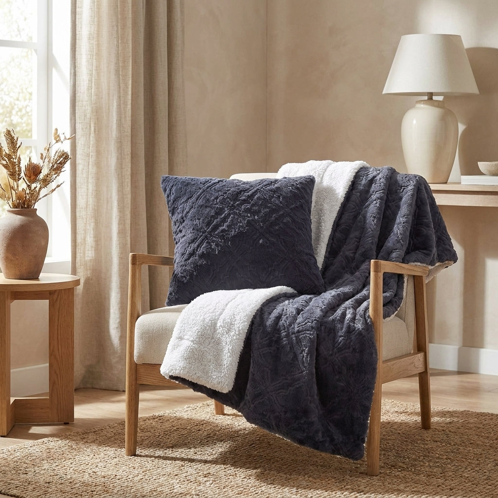 Tache Faux Fur Steel Navy Blue Diamond Trellis Pattern Cushion Cover / Euro Sham (3390)