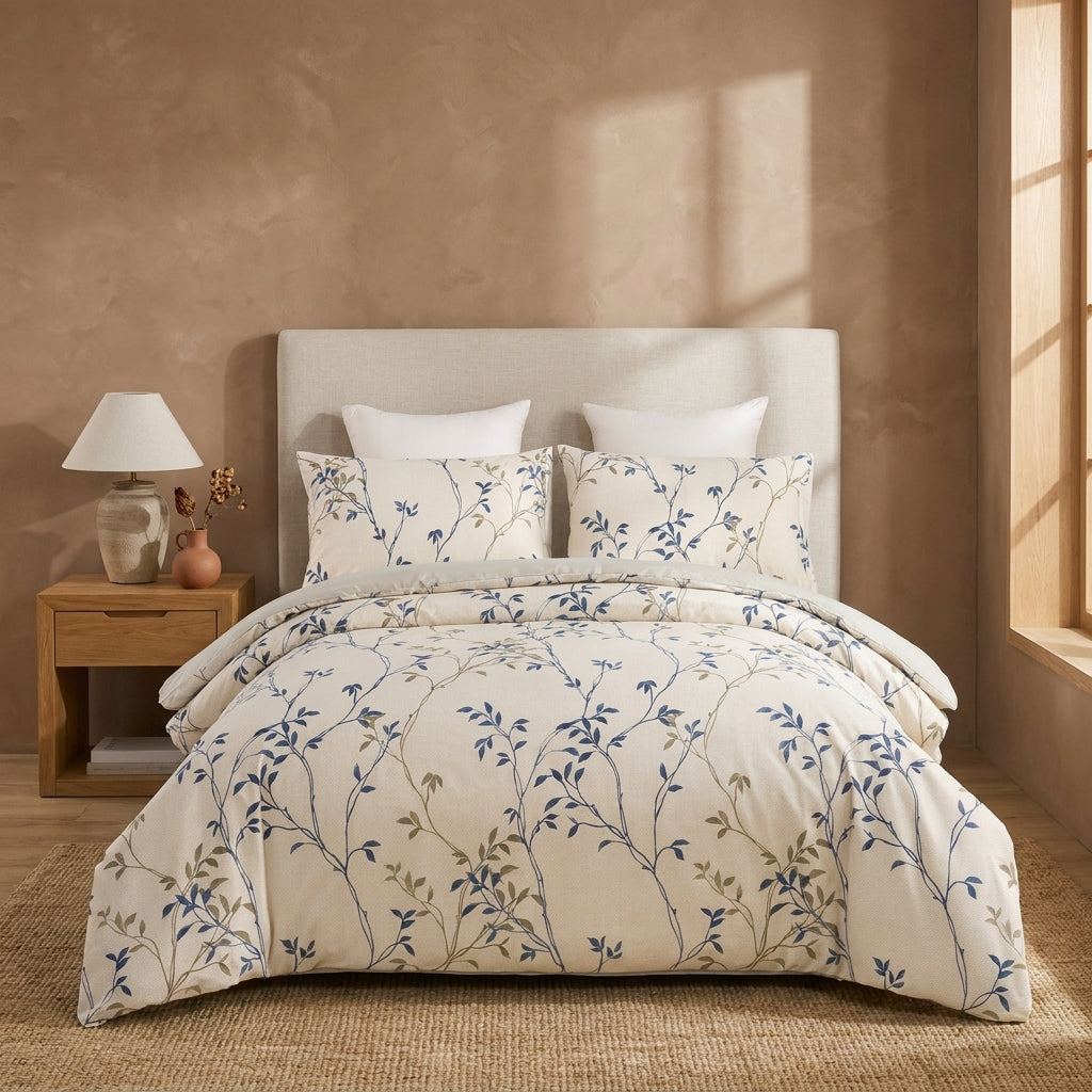 Tache Poplin Cotton Elegant Leaf Vine Cream Beige Duvet Cover (JHW-842)