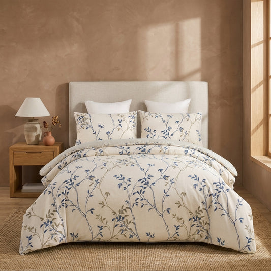 Tache Poplin Cotton Elegant Leaf Vine Cream Beige Duvet Cover (JHW-842)