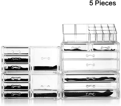 Home Acrylic Jewelry and Cosmetic Storage Makeup Organizer Set, 5 Piece，Large
