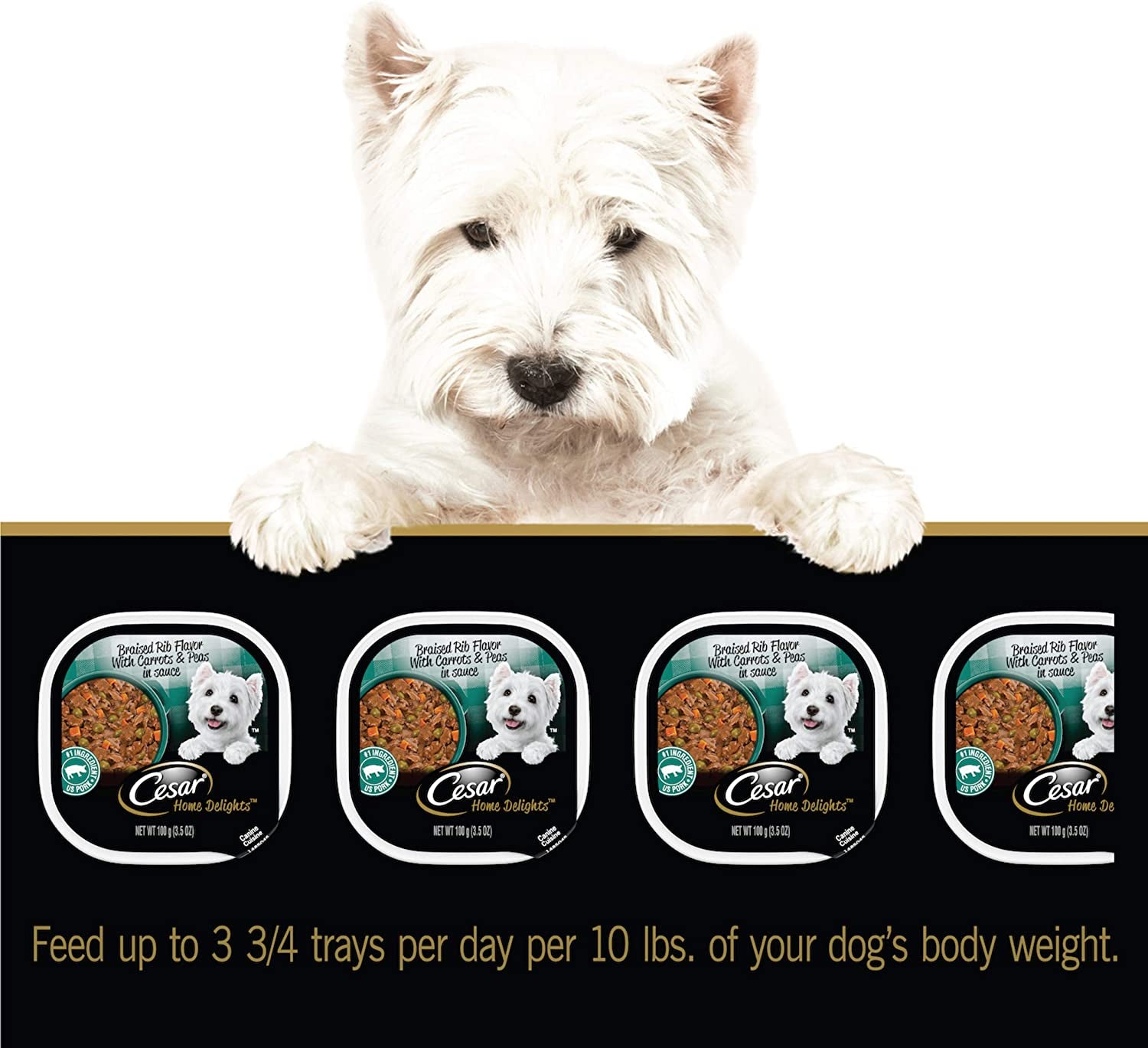 CESAR HOME DELIGHTS Braised Rib Wet Dog Food, Pork with Carrots & Peas, 3.5 oz Trays (24 Pack)