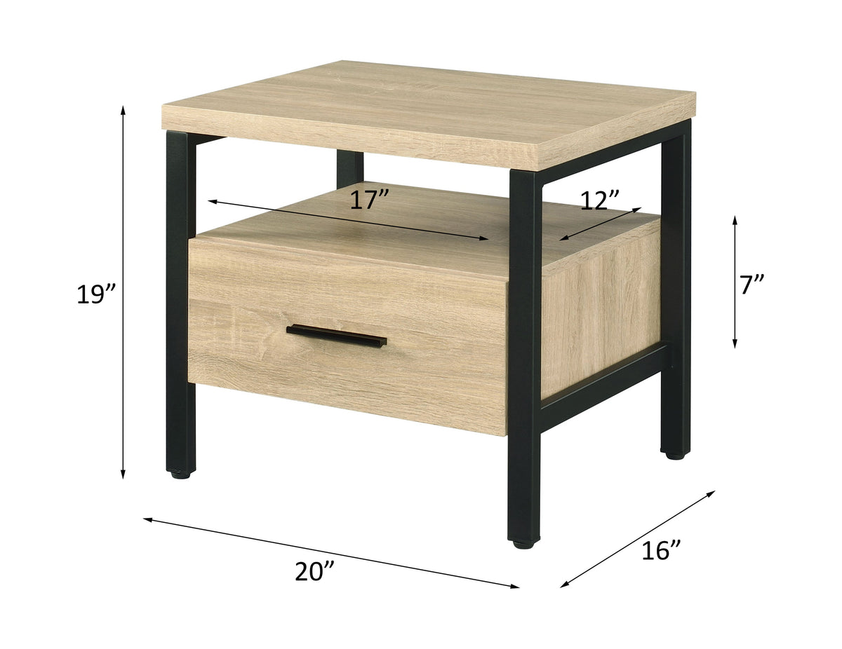 Oak Finish Nightstand with 1 Drawer and 1 Shelf