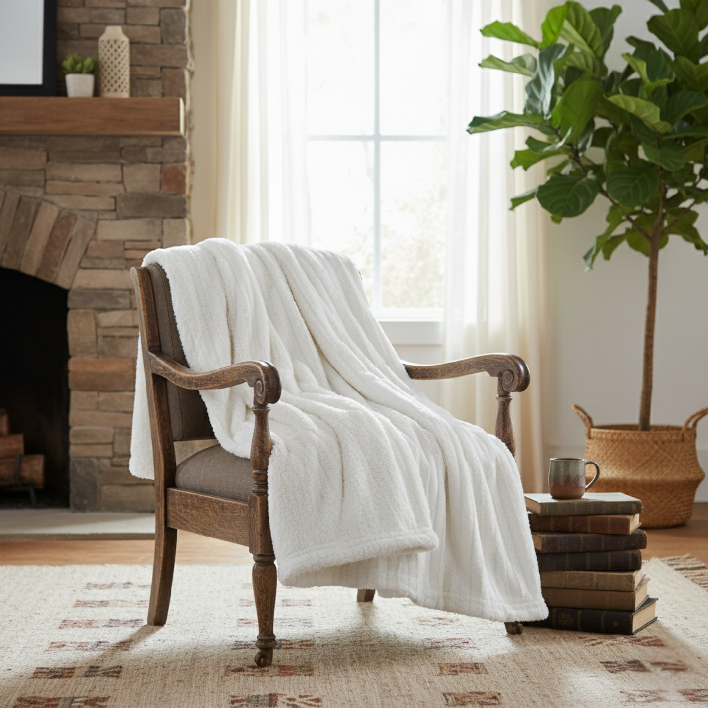 Tache White Ivory Polar Faux Fur with Sherpa Throw Blanket