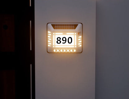 Solar LED Address Sign – Waterproof House Number Plaque, Customizable Numbers & Letters, Auto Dusk-to-Dawn Light, 8.1 x 6.9 Inches