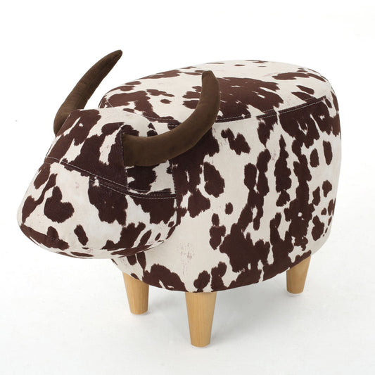 Cow Shaped Ottoman Footstool with Fabric and Wood - Black or Dark Brown