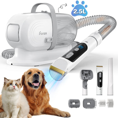 Mrdoggy 14KPa Dog Grooming Vacuum Kit - 2.5L Pet Hair Suction, 3 Modes, Low Noise, with 5 Grooming Tools, White