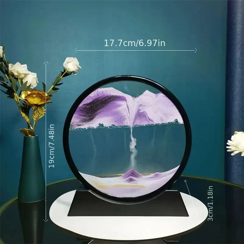 3D Hourglass Quicksand Moving Sand Art Picture - Round Glass Deep Sea Sandscape, Flowing Painting for Office and Home Decor