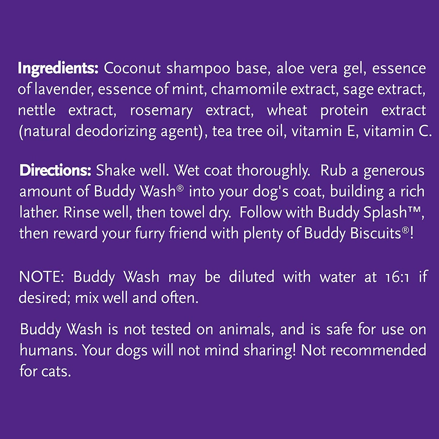 Buddy Wash 2-In-1 Dog Shampoo and Conditioner for Dog Grooming, Lavender & Mint, 1 Gal. Bottle