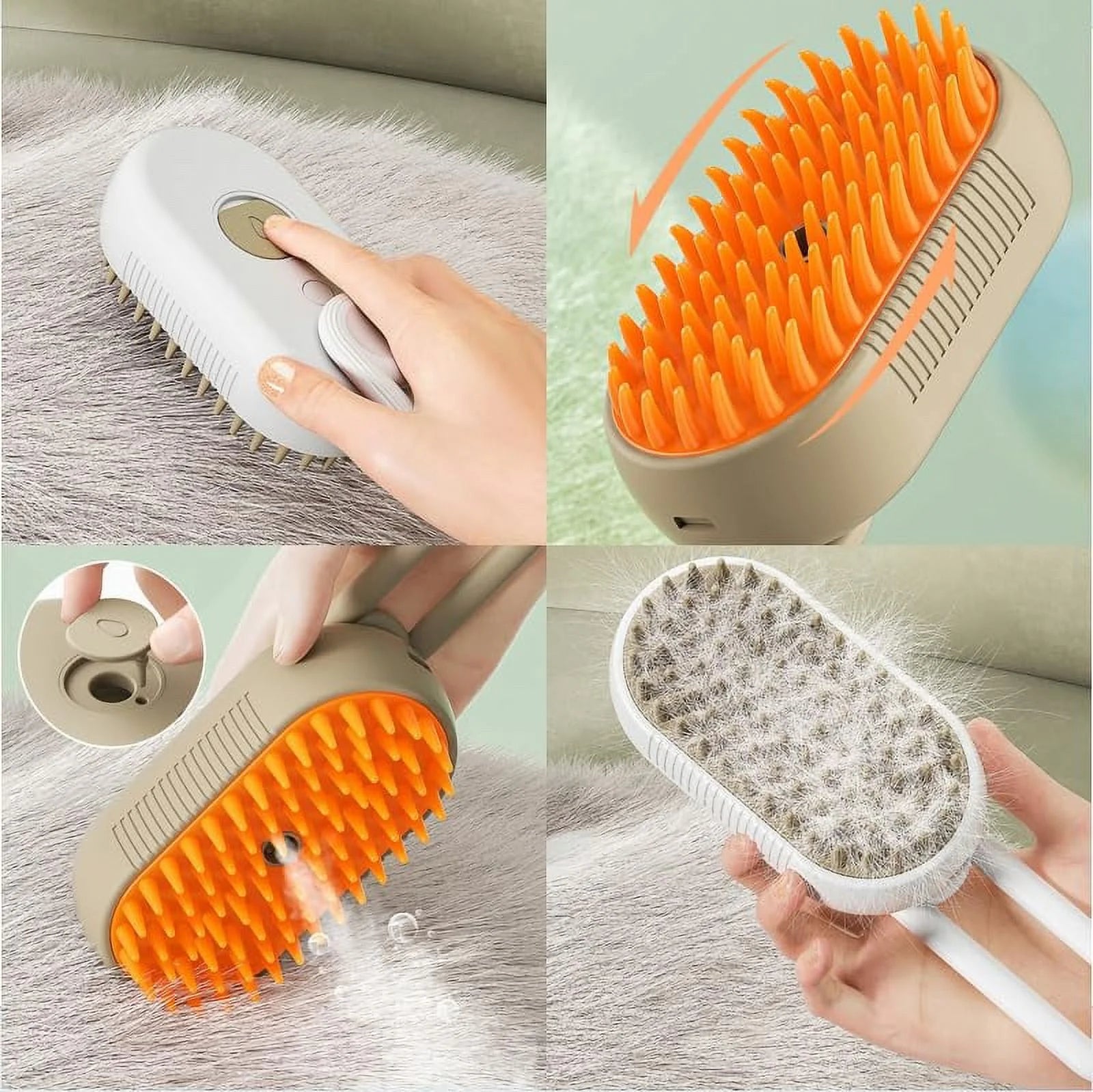 3-in-1 Cat Steam Brush - Self-Cleaning Steamer Comb for Cats, Light Green, Removes Tangles and Loose Hair