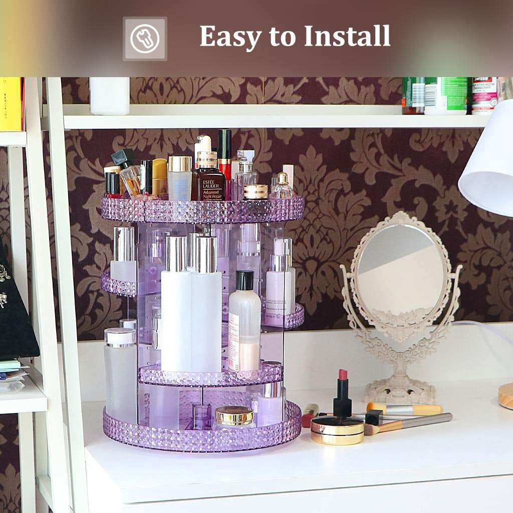 Makeup Organizer 360-Degree Rotating, Adjustable Makeup Storage, 7 Layers Large Capacity Cosmetic Storage Unit, Fits Different Types of Cosmetics and Accessories, plus Size (Purple)
