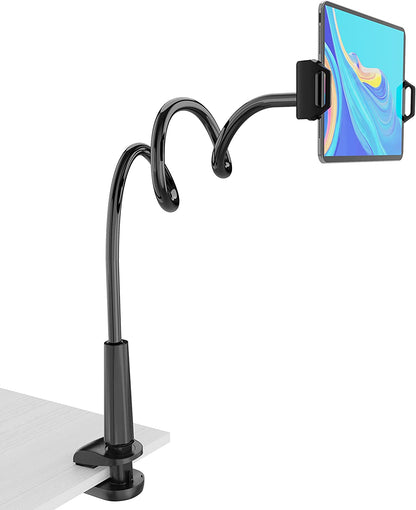 Tablet Stand Holder, Mount Holder Clip with Grip Flexible Long Arm Gooseneck Compatible with Ipad Iphone/Nintendo Switch/Samsung Galaxy Tabs/Amazon Kindle Fire HD - Black
