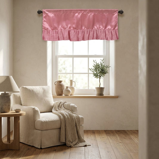Pink Polyester Satin Ruffle Window Valance, 18 x 52 Inches