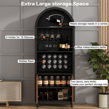 71' Farmhouse Arched Wine Bar Cabinet