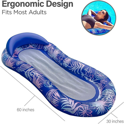 Pool Floaties Adult Size, Heavy Duty Raft Water Lounger Recliner Inflatable Float for Swimming Pool
