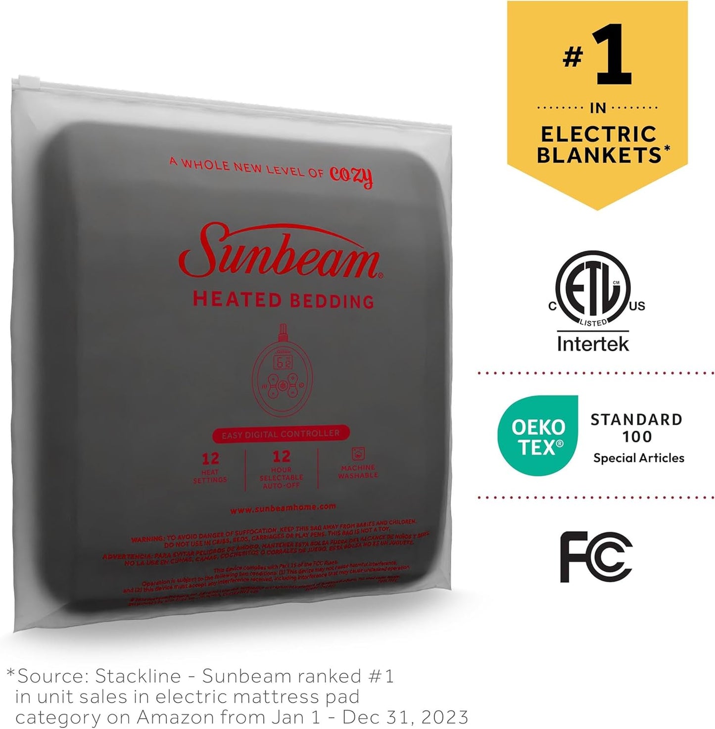 Sunbeam Royal Luxe Sherpa Night Fog Heated Blanket - Twin