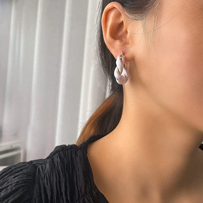 Gold-Plated Twisted Leather Hoop Earrings with Gift Pouch