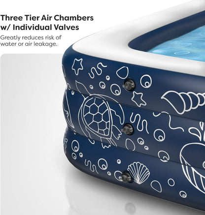 Inflatable Swimming Pool XL for Kids/Adults/Family, Dark Blue (Large 10'x6' Ft / 22" Inches Deep)