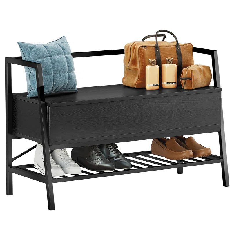 Chiharu Entryway Storage Bench with Metal Legs – Industrial Style Shoe Bench with Storage