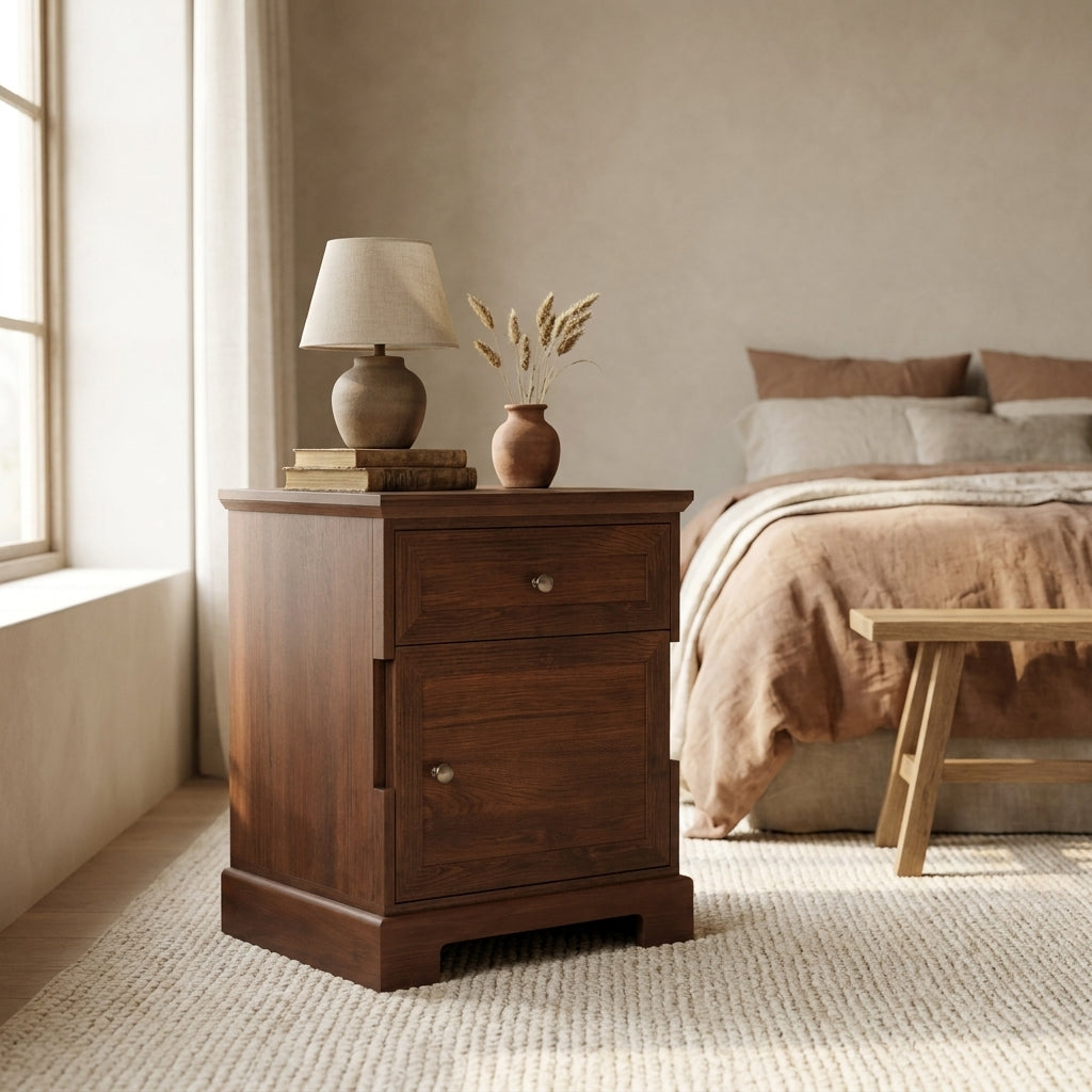 Manufactured Wood and Laminate Charleston Nightstand with Walnut