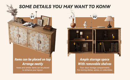 60" Wood Accent Cabinet with 4 Doors - Antique Brown and White