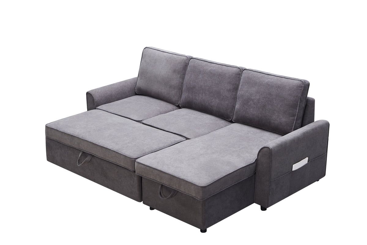 Modern Modular L-Shaped Sofa Bed with Chaise - Dark Grey Linen