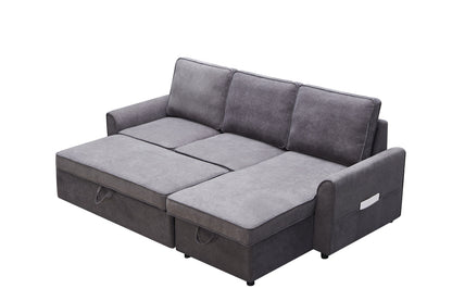 Modern Modular L-Shaped Sofa Bed with Chaise - Dark Grey Linen