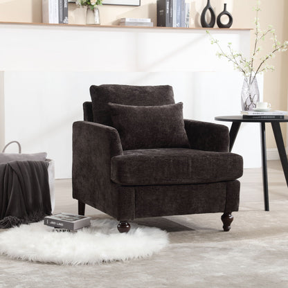 Modern Mid Century Wood Frame Armchair With Tufted Design