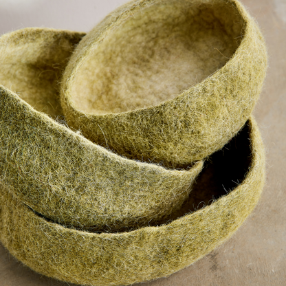 Olive Green Hand-Felted Wool Nesting Bowls