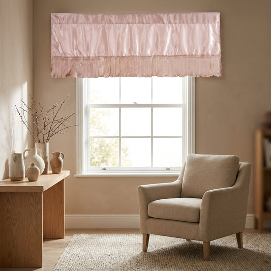 Crème Beige Polyester Satin Ruffled Valance, 18x52"